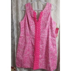 Lilly Pulitzer White Lace Trim Shift Dress Pineapple Zip Size 18 NWT